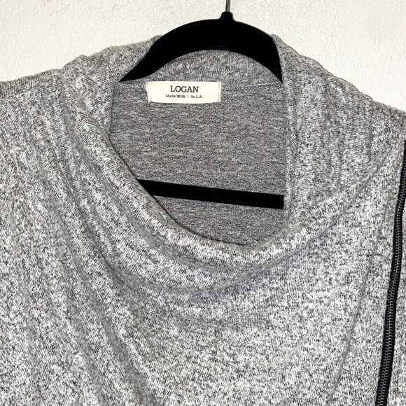 Logan Size Small Heathered Gray Moto Cowl Neck High Low Zipper Sweater 3350 - Picture 2 of 7